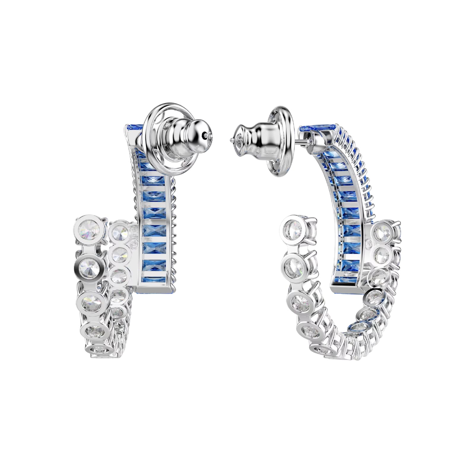 Orecchini Swarovski placcati rodio cristalli bianchi e blu MISURA UNICA