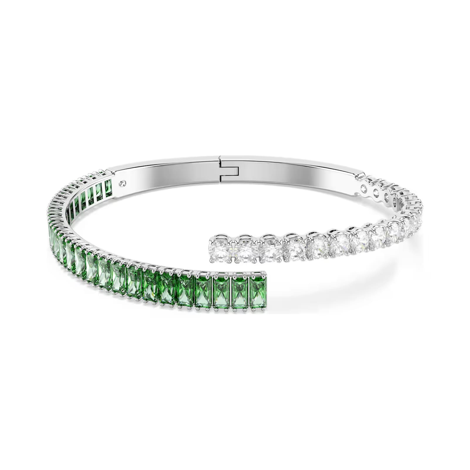 Bracciale rigido Swarovski rodiato cristalli bianchi e verdi M 17,5 cm