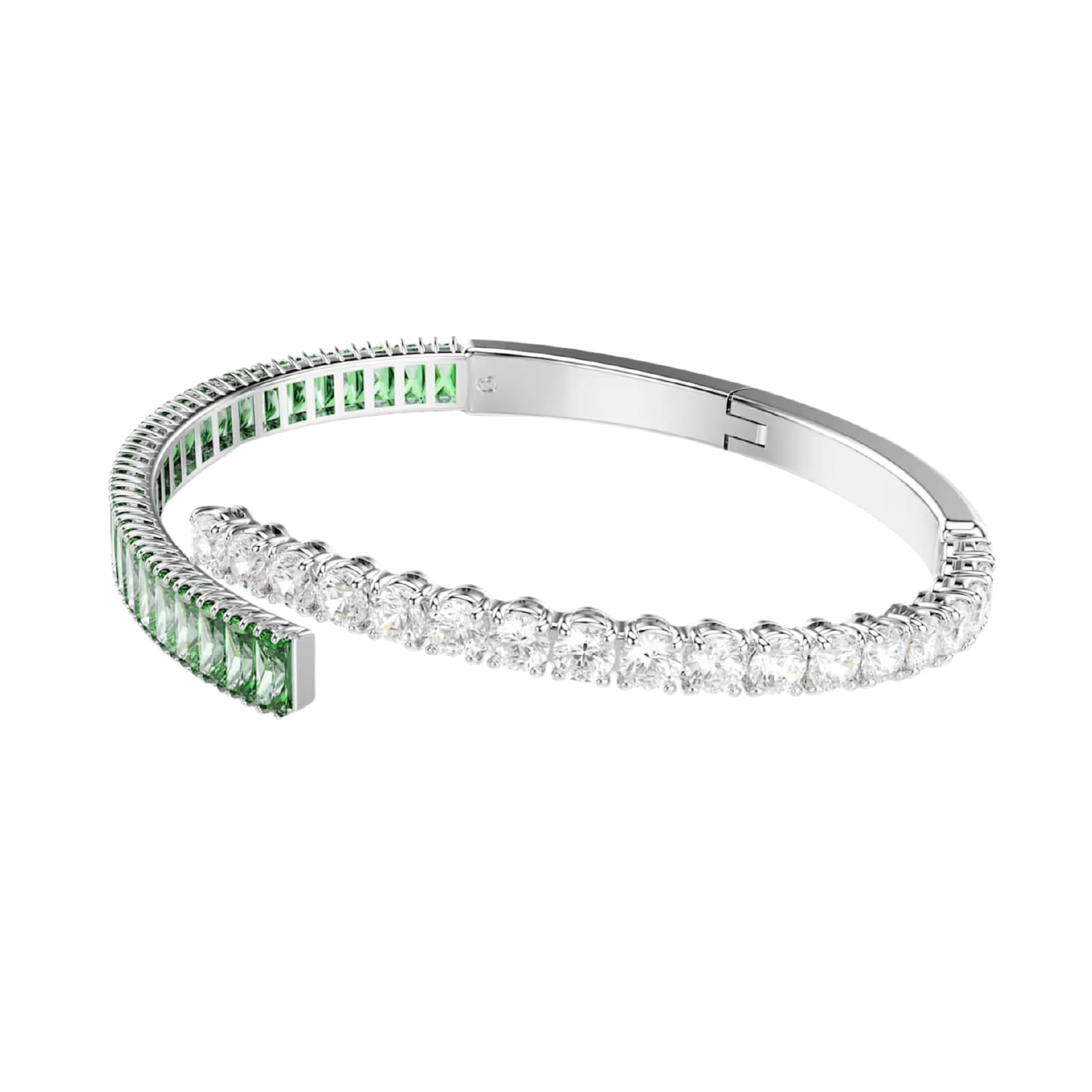 Bracciale rigido Swarovski rodiato cristalli bianchi e verdi M 17,5 cm