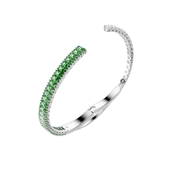Bracciale rigido Swarovski rodiato cristalli bianchi e verdi M 17,5 cm