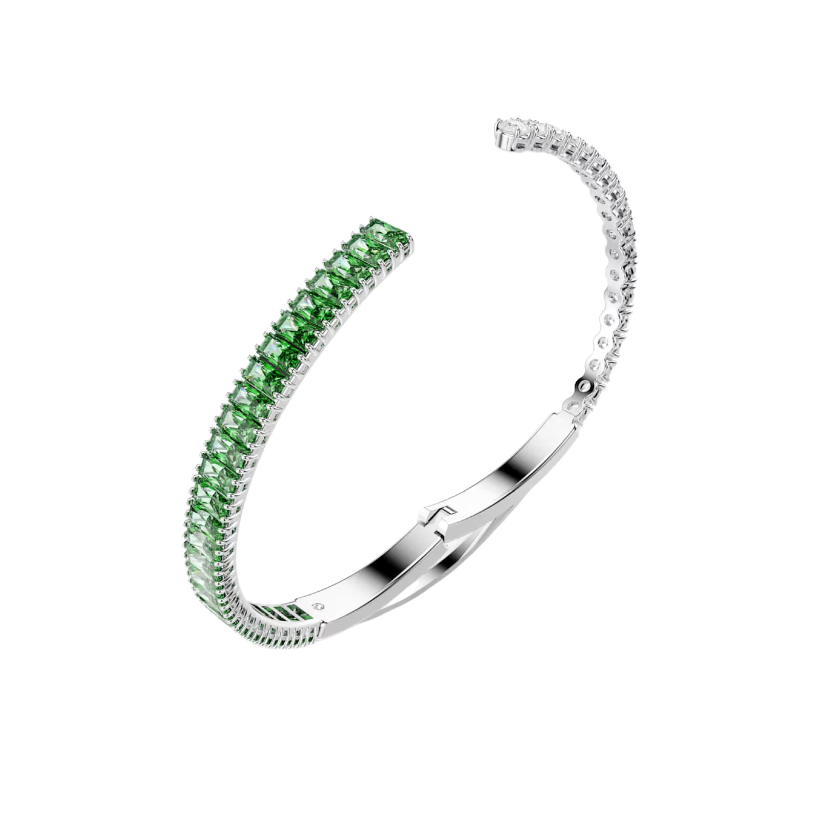 Bracciale rigido Swarovski rodiato cristalli bianchi e verdi M 17,5 cm