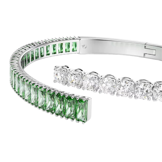 Bracciale rigido Swarovski rodiato cristalli bianchi e verdi M 17,5 cm
