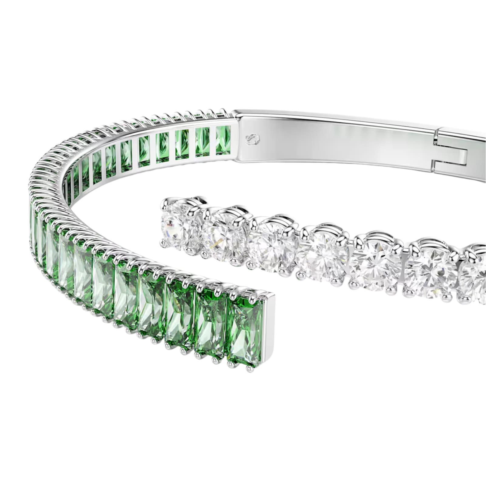 Bracciale rigido Swarovski rodiato cristalli bianchi e verdi M 17,5 cm