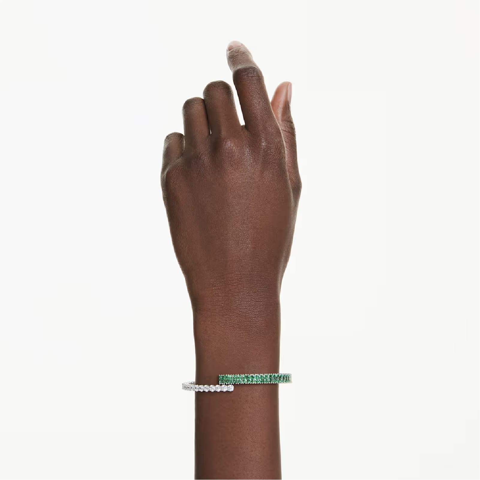 Bracciale rigido Swarovski rodiato cristalli bianchi e verdi M 17,5 cm