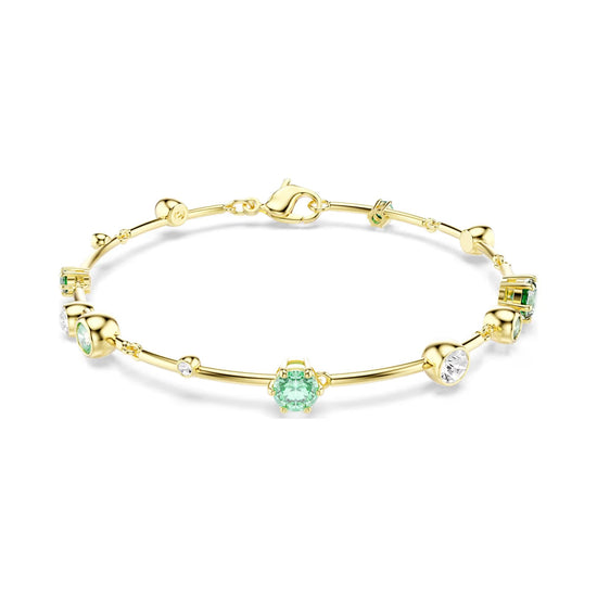 Bracciale donna Swarovski dorato cristalli verdi e bianchi Regolabile 17-20 cm