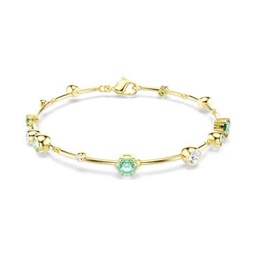 Bracciale donna Swarovski dorato cristalli verdi e bianchi Regolabile 17-20 cm