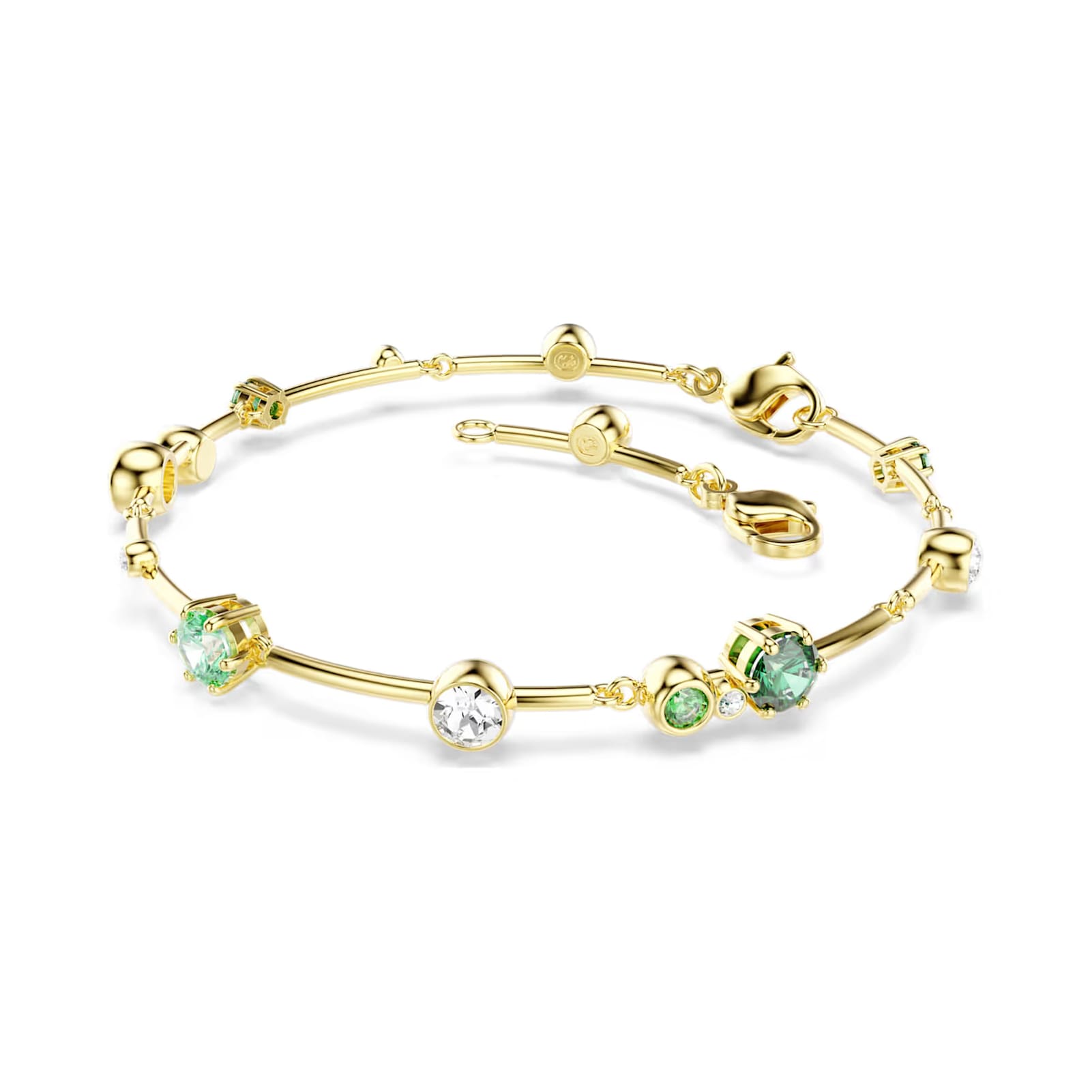 Bracciale donna Swarovski dorato cristalli verdi e bianchi Regolabile 17-20 cm