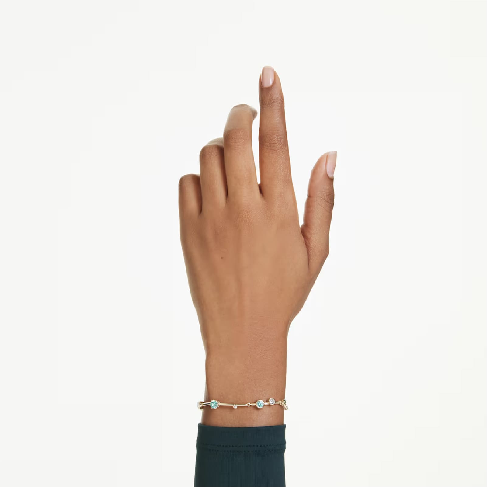 Bracciale donna Swarovski dorato cristalli verdi e bianchi Regolabile 17-20 cm