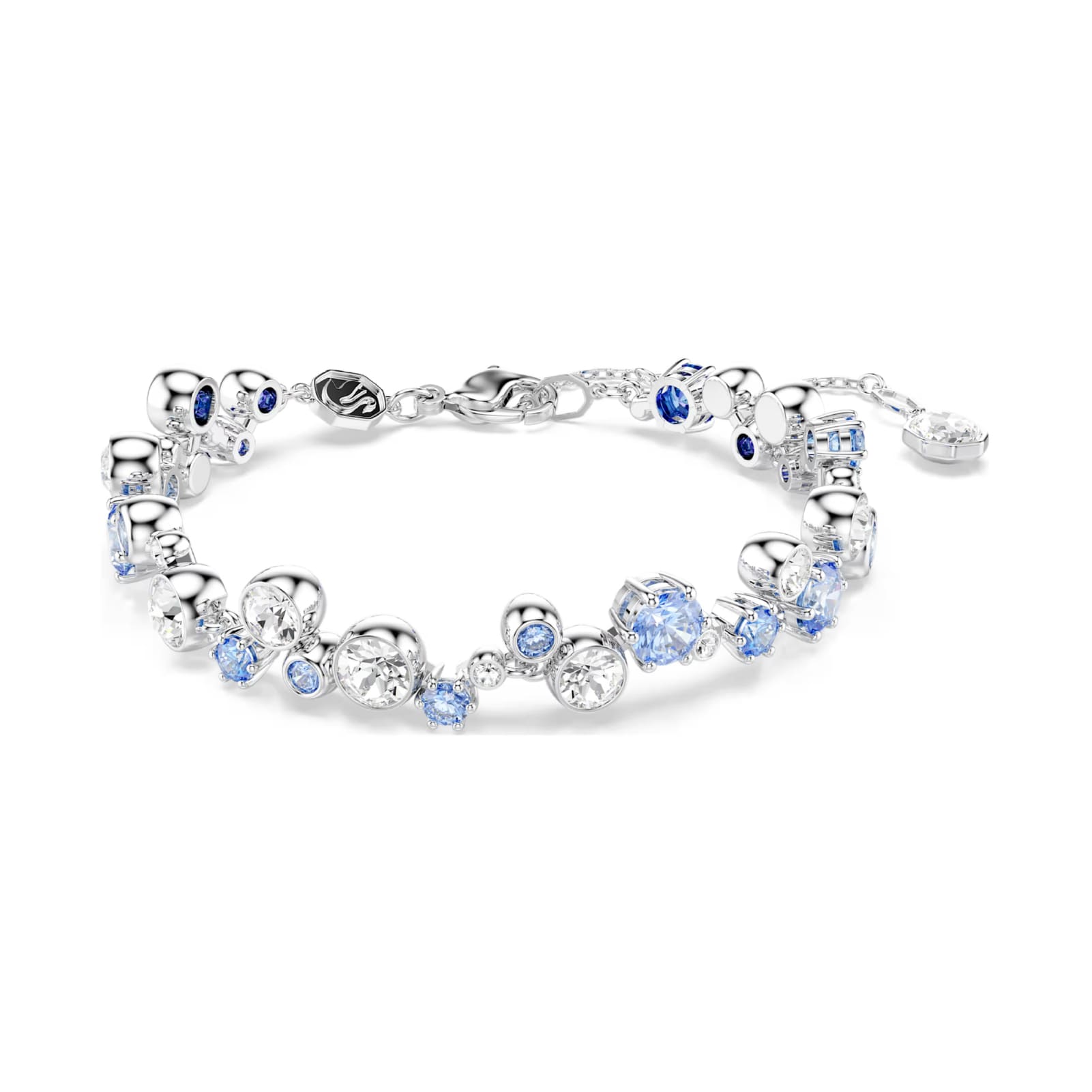 Bracciale donna Swarovski rodiato con cristalli bianchi e blu Regolabile 15,5-20 cm