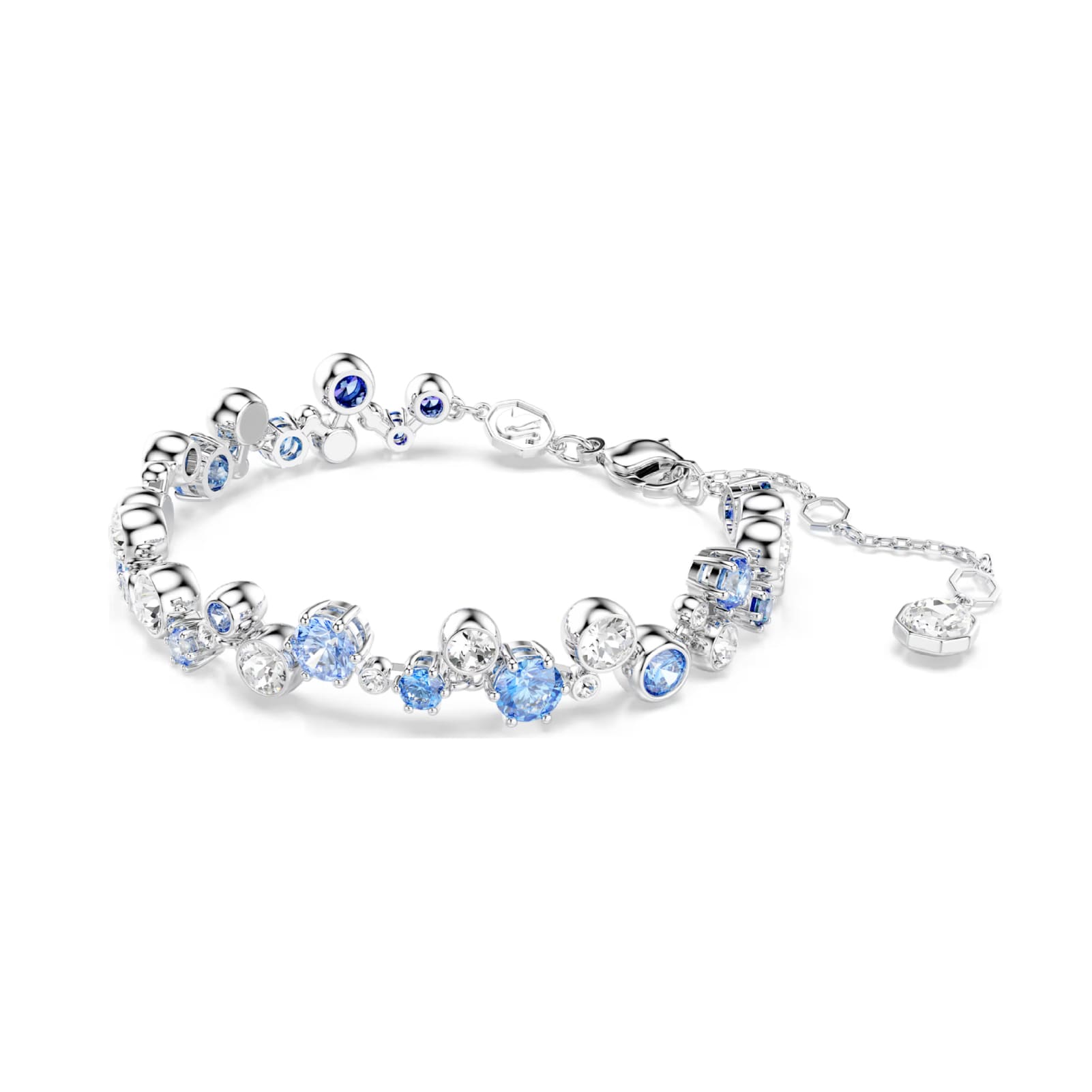 Bracciale donna Swarovski rodiato con cristalli bianchi e blu Regolabile 15,5-20 cm