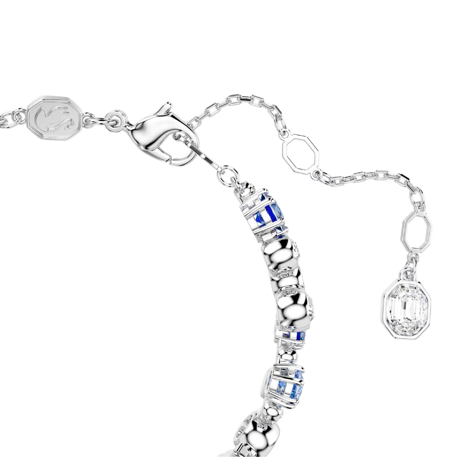 Bracciale donna Swarovski rodiato con cristalli bianchi e blu Regolabile 15,5-20 cm