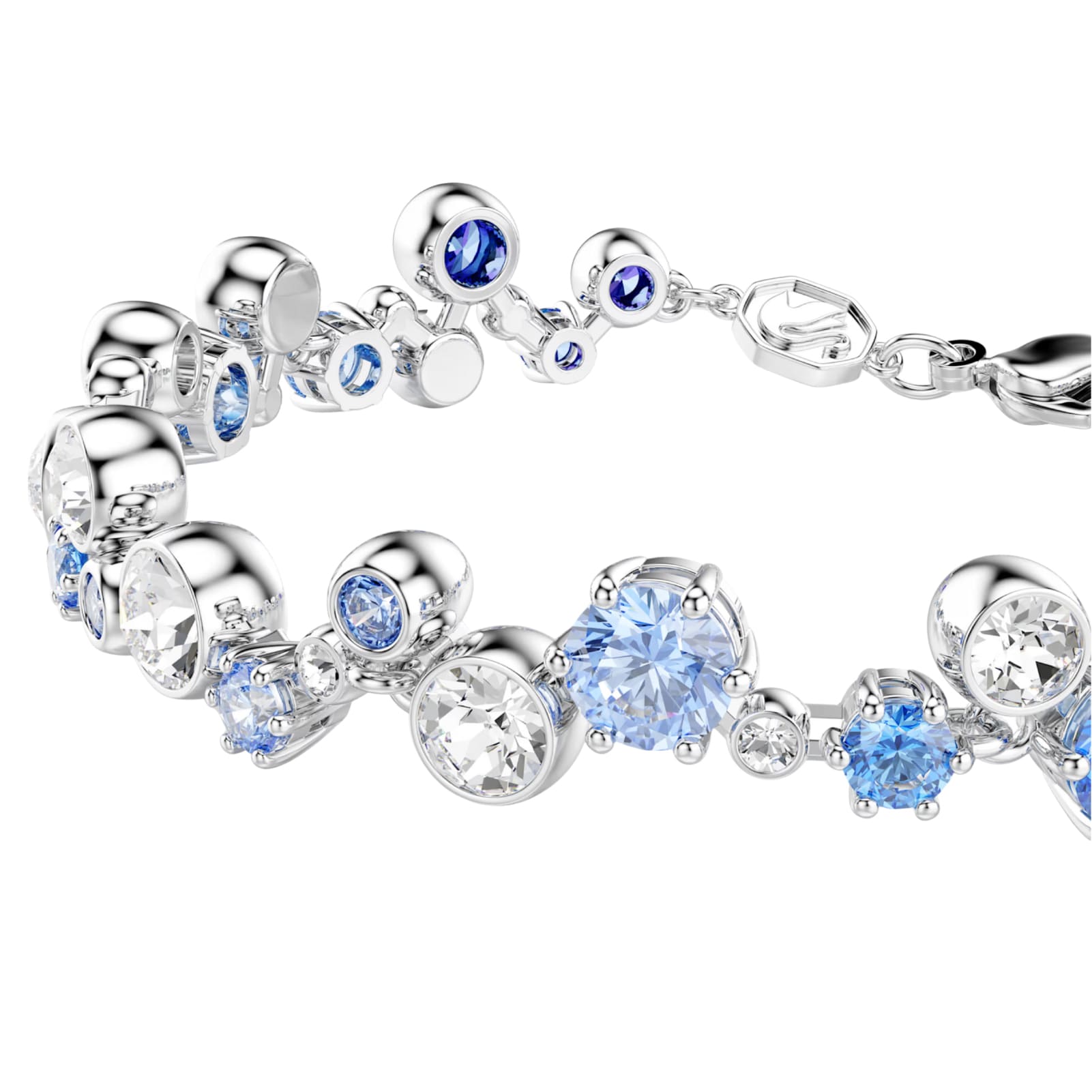 Bracciale donna Swarovski rodiato con cristalli bianchi e blu Regolabile 15,5-20 cm