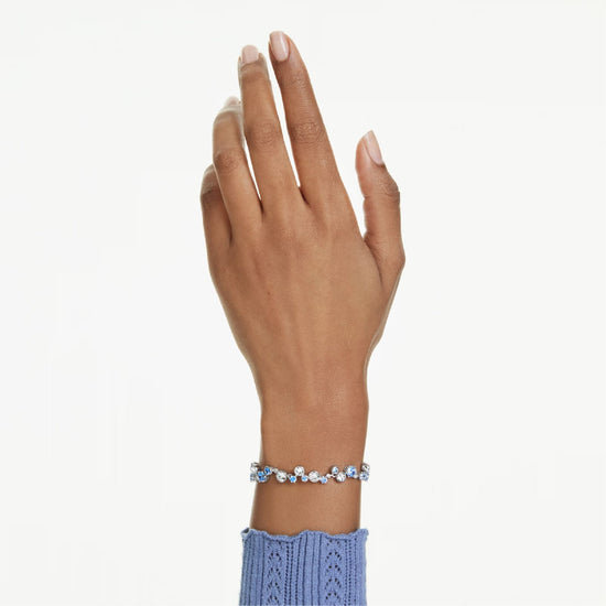 Bracciale donna Swarovski rodiato con cristalli bianchi e blu Regolabile 15,5-20 cm
