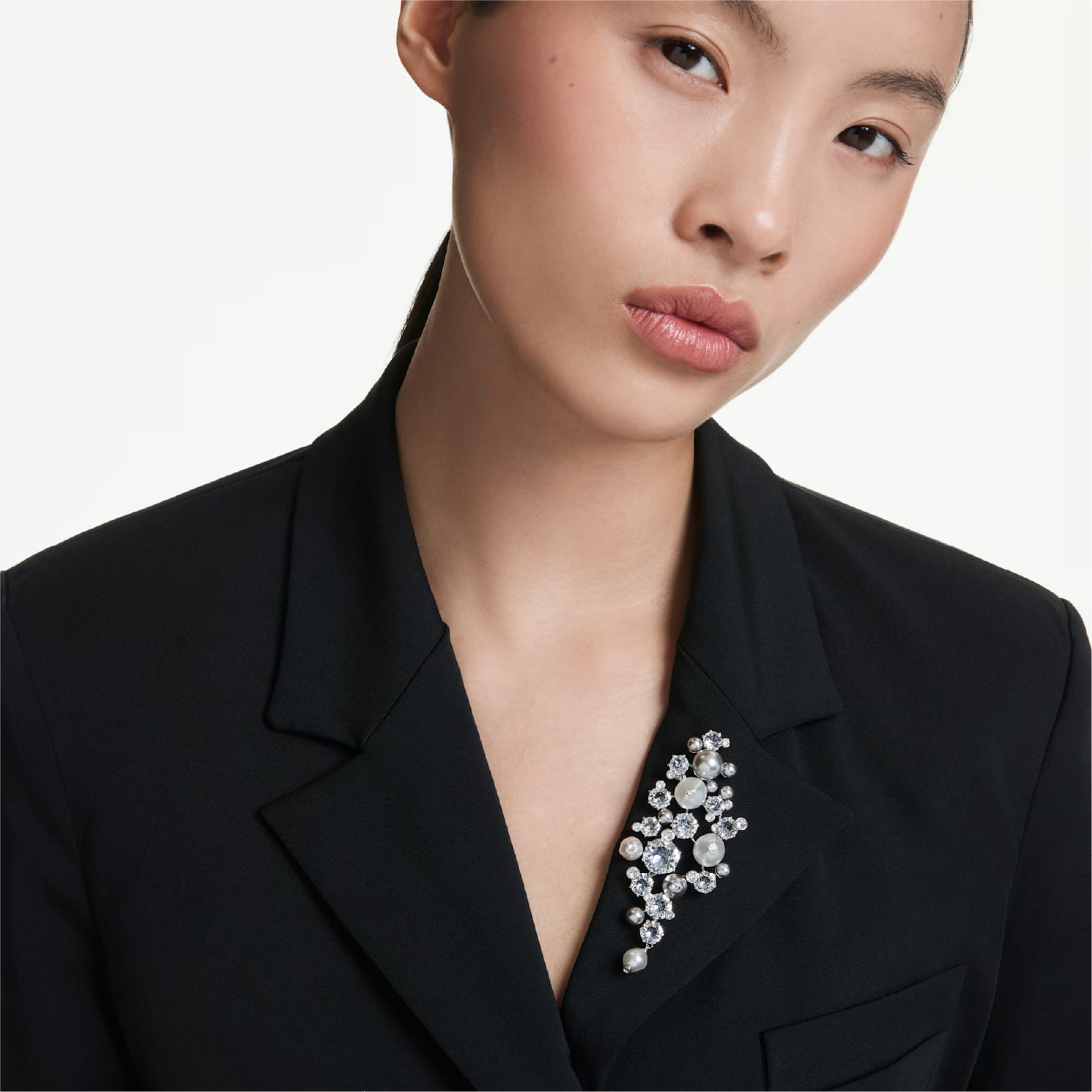Spilla Swarovski Constella placcata rodio cristalli e perle MISURA UNICA