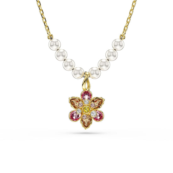 Collana con pendente Swarovski dorato con perle e cristalli MISURA UNICA