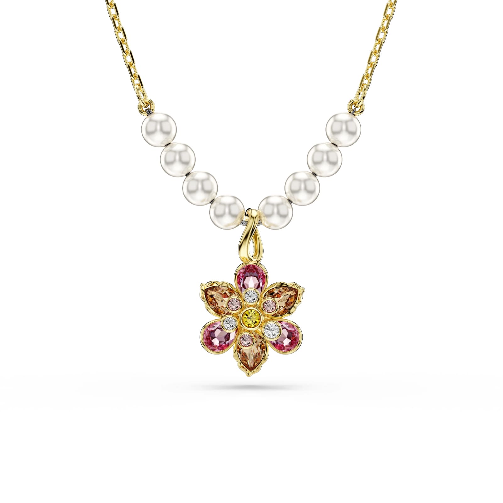 Collana con pendente Swarovski dorato con perle e cristalli MISURA UNICA