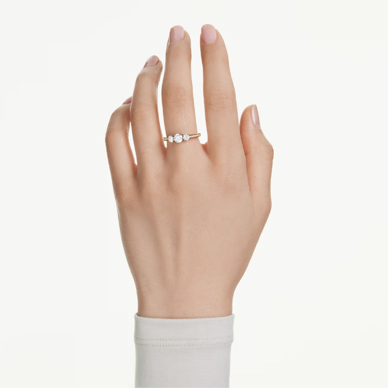 Anello trilogy Swarovski dorato con cristalli bianchi 12