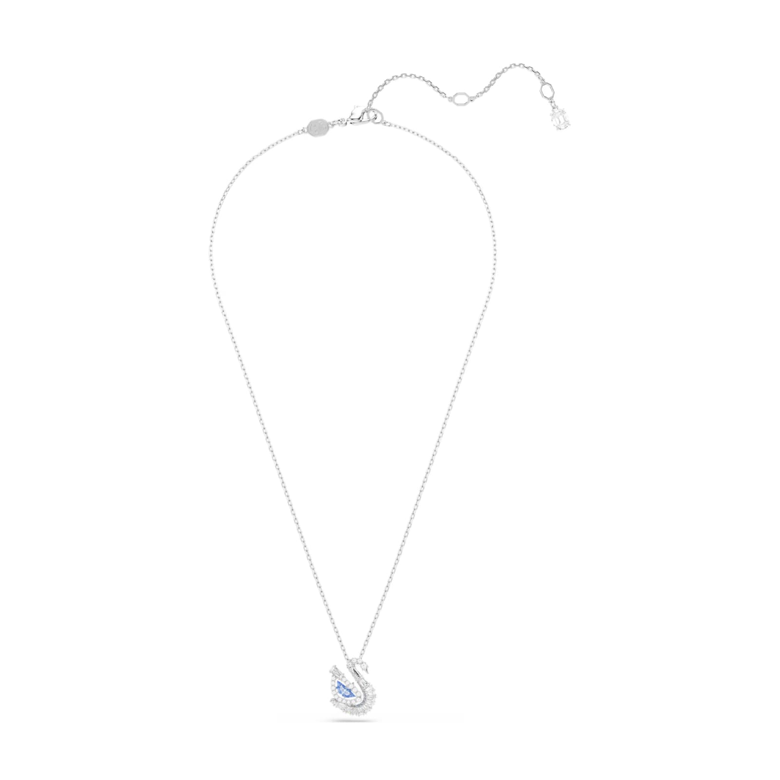Collana Swarovski rodiato con cigno di cristalli bianchi e blu MISURA UNICA