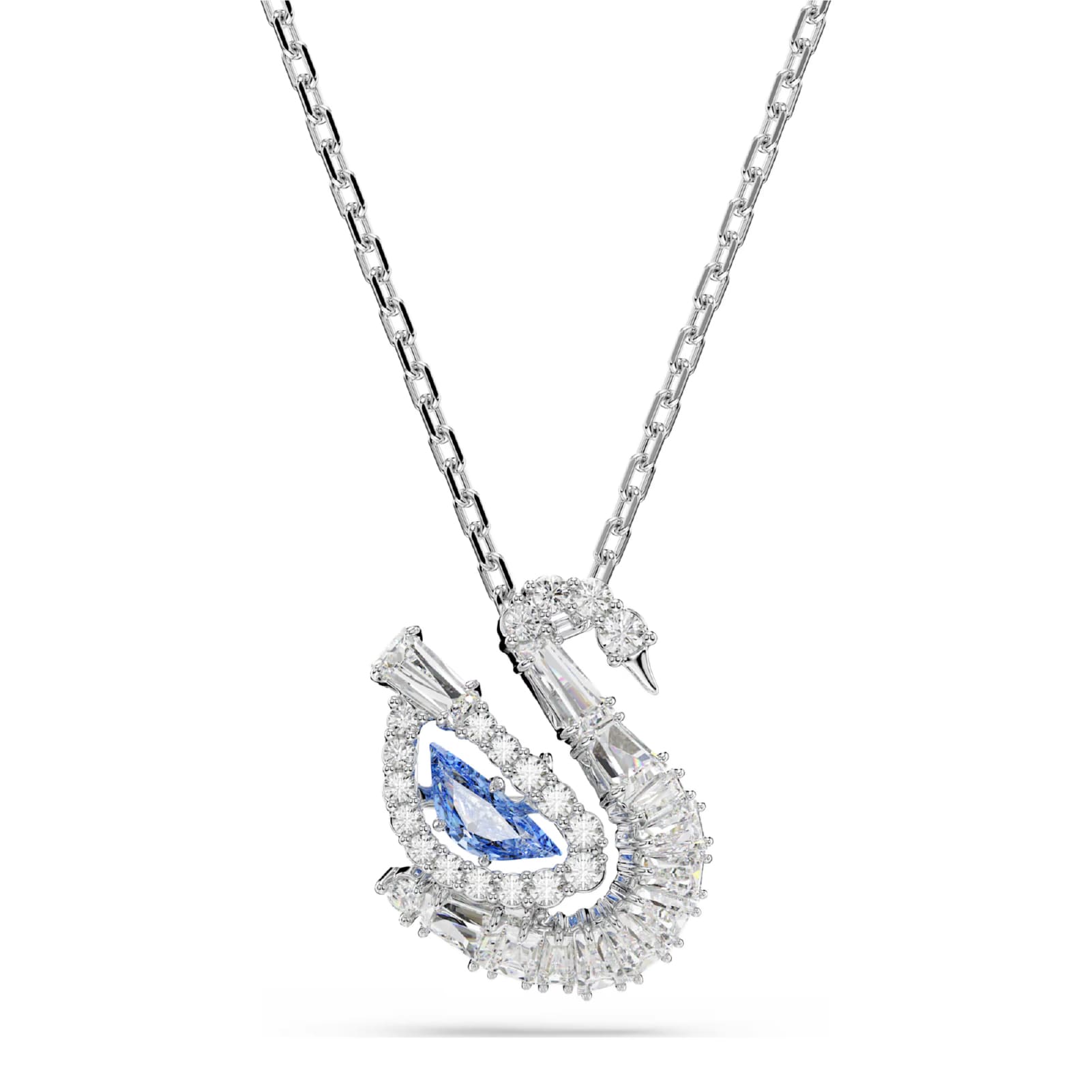 Collana Swarovski rodiato con cigno di cristalli bianchi e blu MISURA UNICA