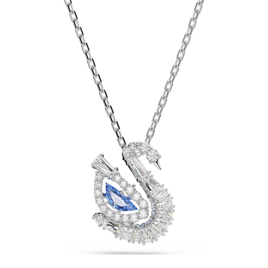 Collana Swarovski rodiato con cigno di cristalli bianchi e blu MISURA UNICA