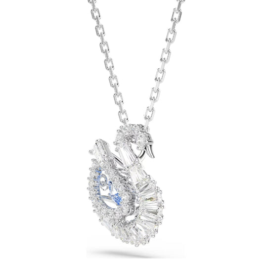 Collana Swarovski rodiato con cigno di cristalli bianchi e blu MISURA UNICA