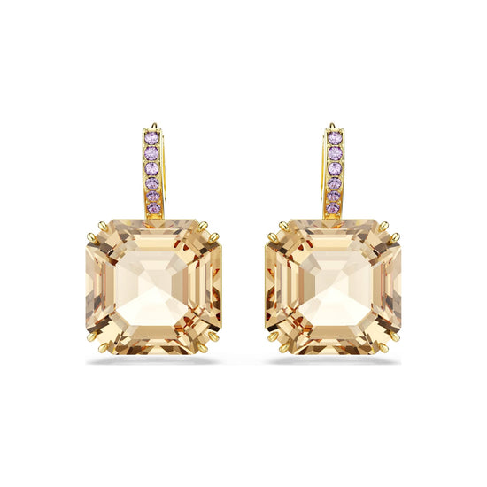 Orecchini pendenti Swarovski dorati con pietra quadrata MISURA UNICA