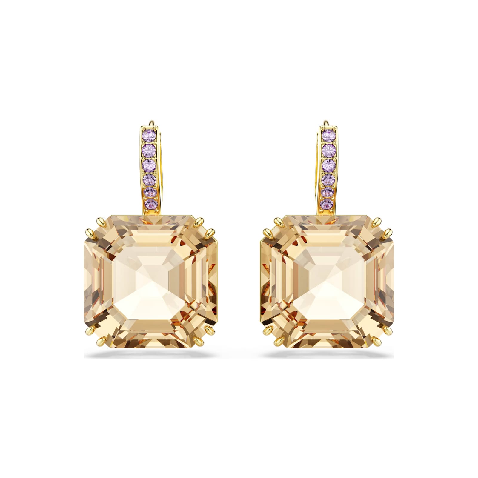 Orecchini pendenti Swarovski dorati con pietra quadrata MISURA UNICA
