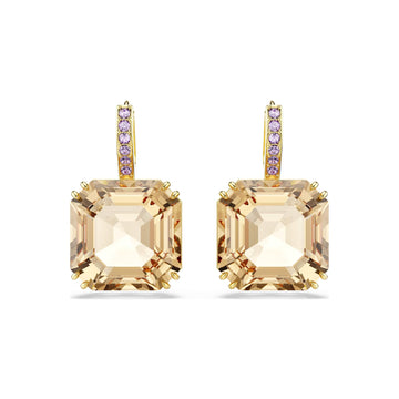 Orecchini pendenti Swarovski dorati con pietra quadrata MISURA UNICA