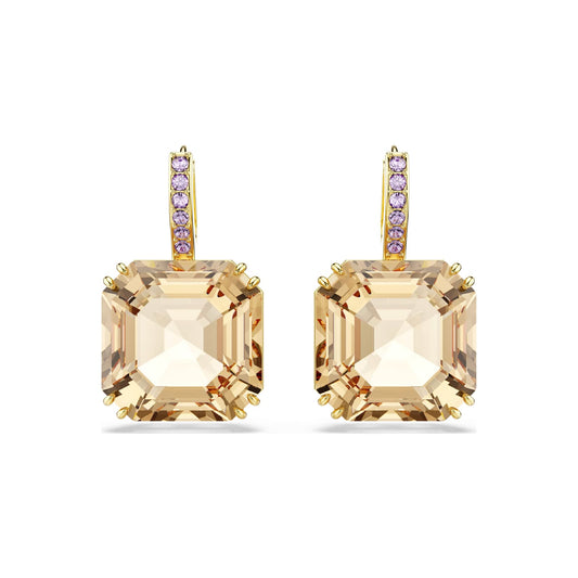 Orecchini pendenti Swarovski dorati con pietra quadrata MISURA UNICA