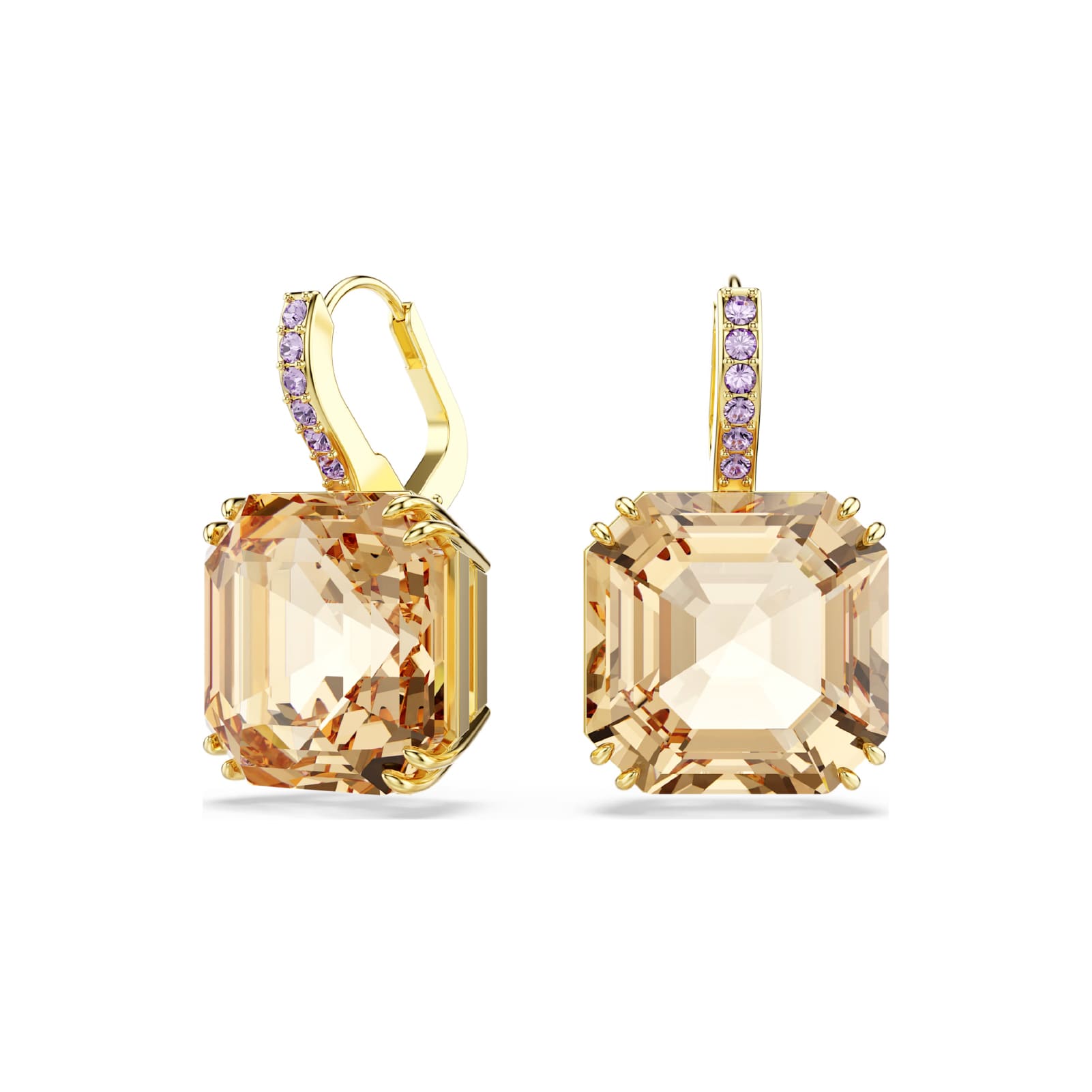 Orecchini pendenti Swarovski dorati con pietra quadrata MISURA UNICA