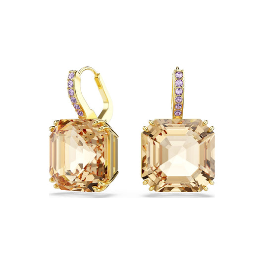 Orecchini pendenti Swarovski dorati con pietra quadrata MISURA UNICA