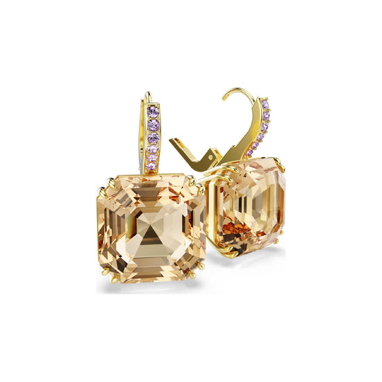 Orecchini pendenti Swarovski dorati con pietra quadrata MISURA UNICA