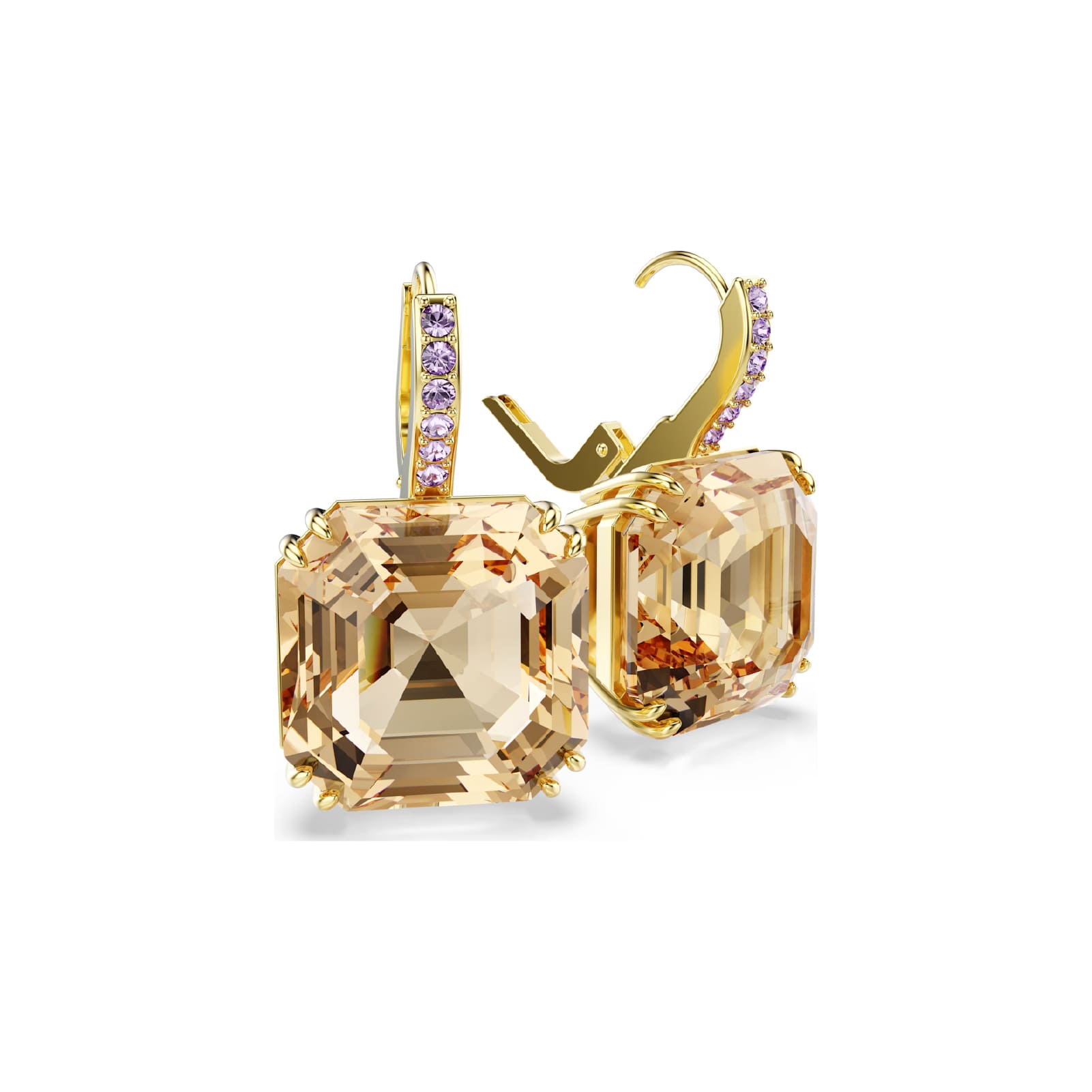 Orecchini pendenti Swarovski dorati con pietra quadrata MISURA UNICA