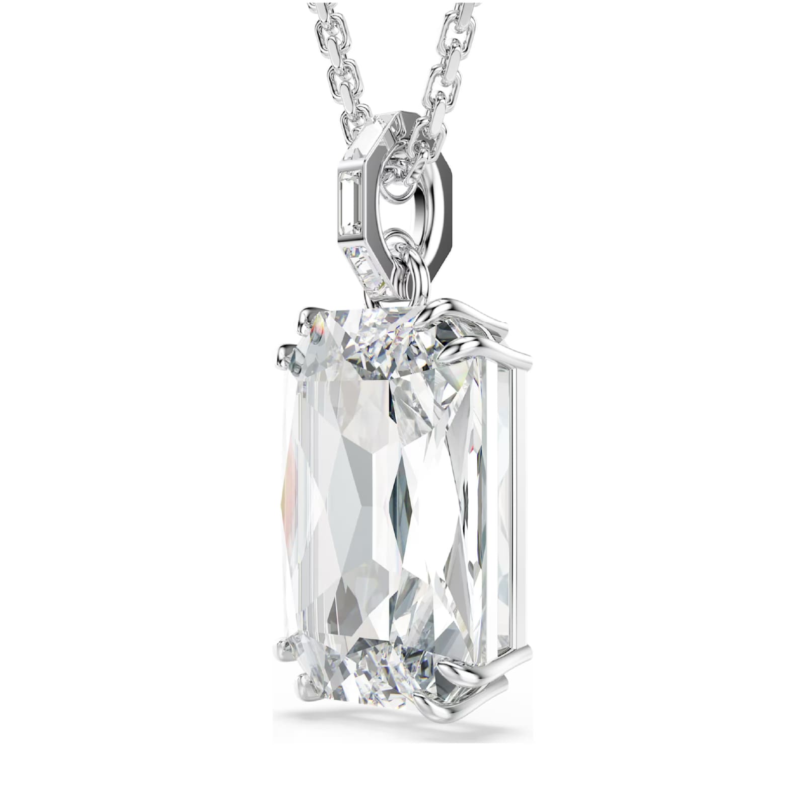 Collana lunga Swarovski rodiata con cristallo rettangolare MISURA UNICA