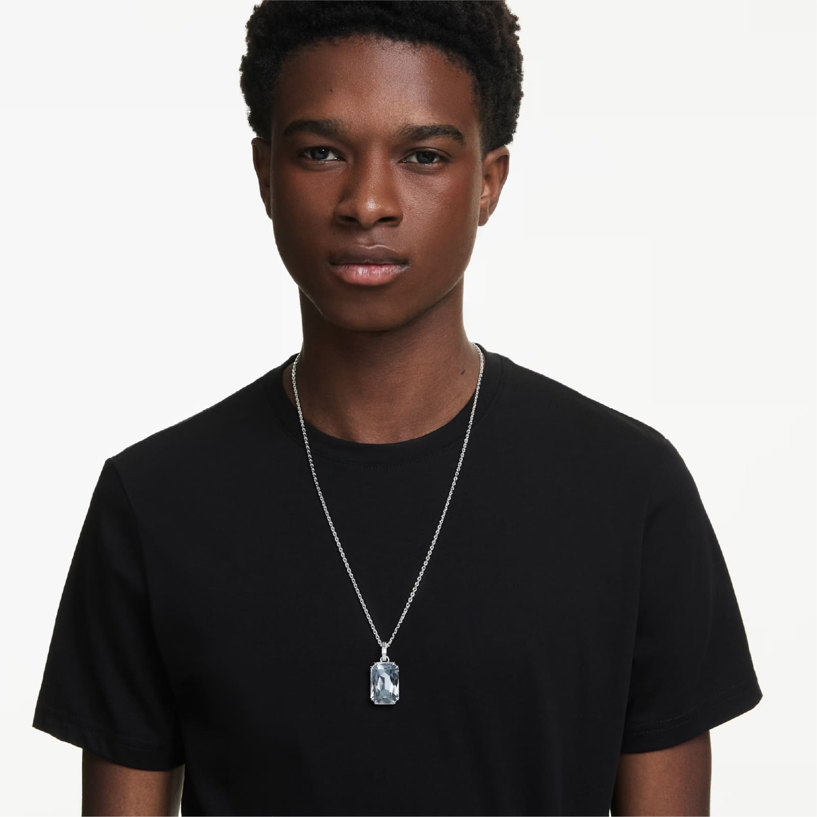 Collana lunga Swarovski rodiata con cristallo rettangolare MISURA UNICA
