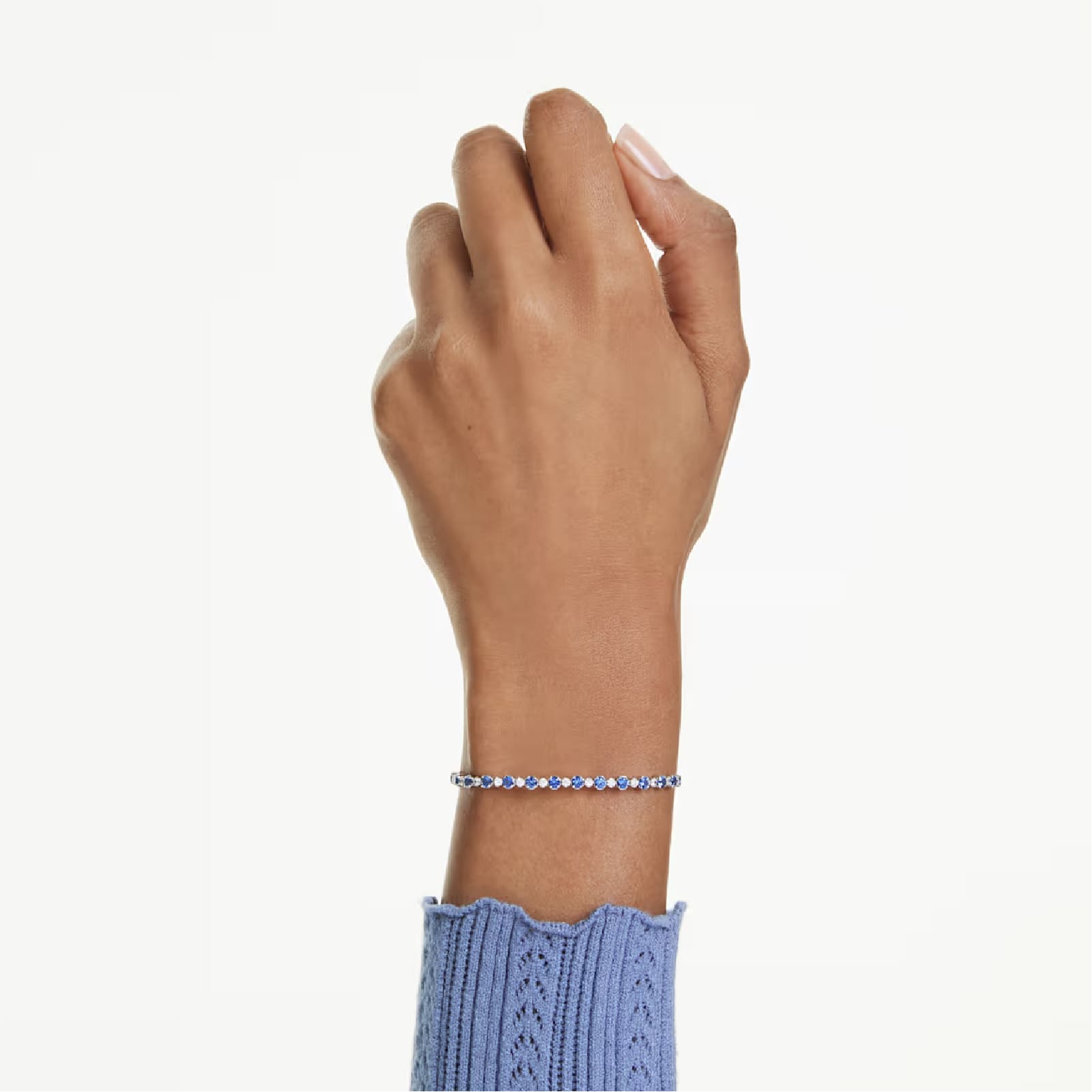 Bracciale tennis Swarovski rodiato cristalli bianchi e blu REGOLABILE