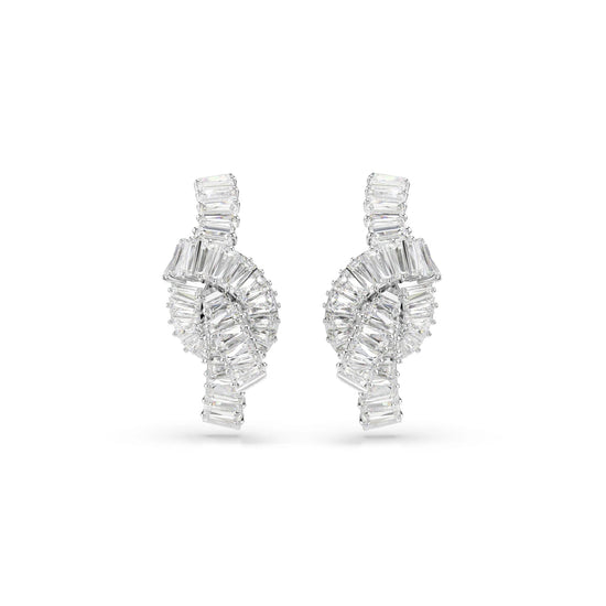 Orecchini a lobo Swarovski rodiato con nodo di cristalli MISURA UNICA