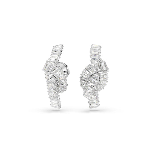 Orecchini a lobo Swarovski rodiato con nodo di cristalli MISURA UNICA