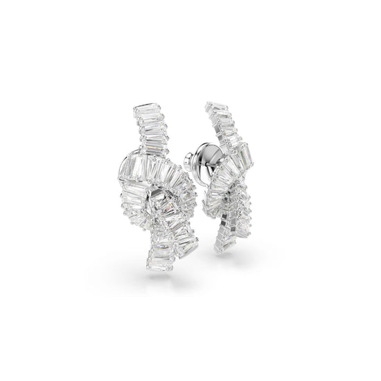 Orecchini a lobo Swarovski rodiato con nodo di cristalli MISURA UNICA