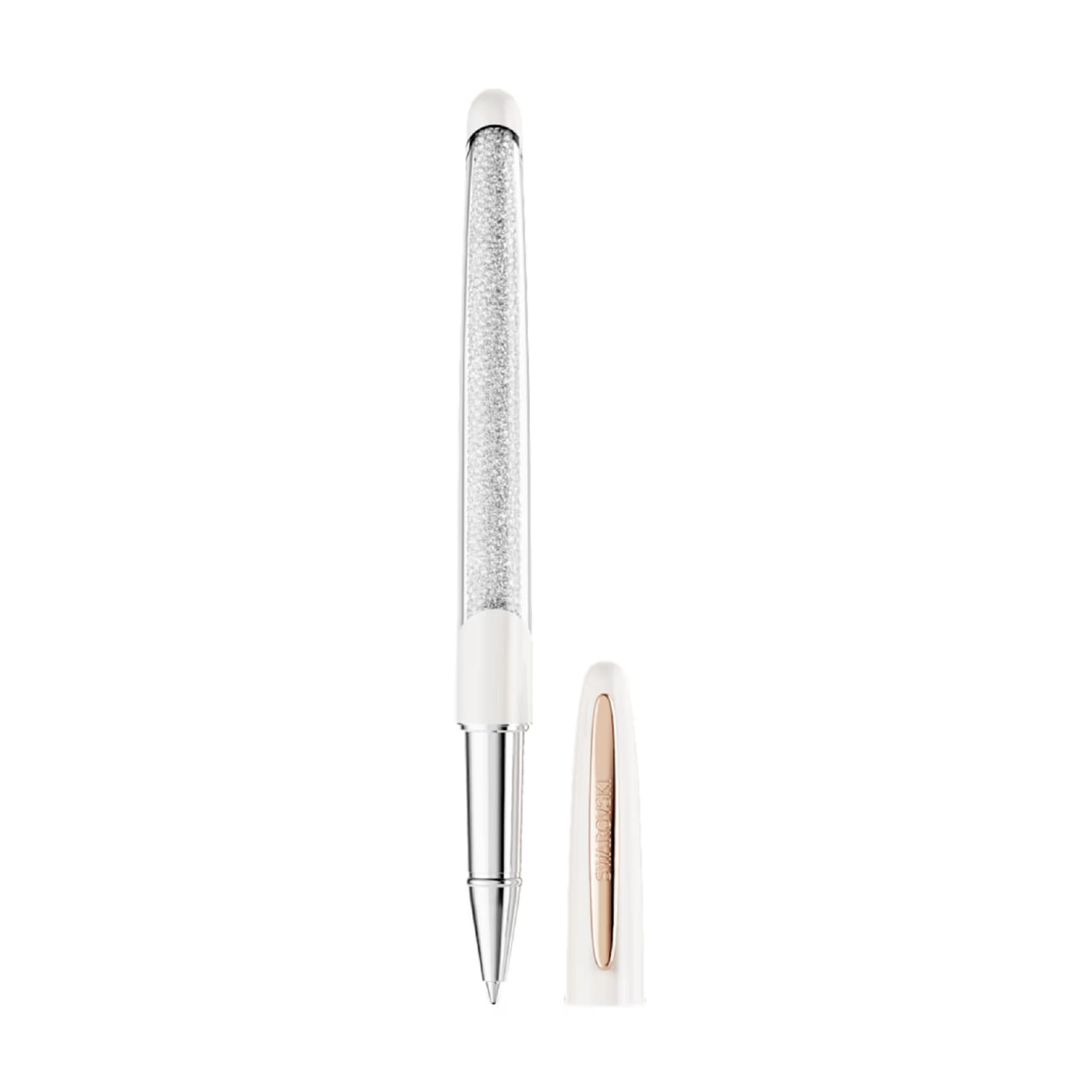 Penna Roller da donna Swarovski di colore bianco e rosé MISURA UNICA