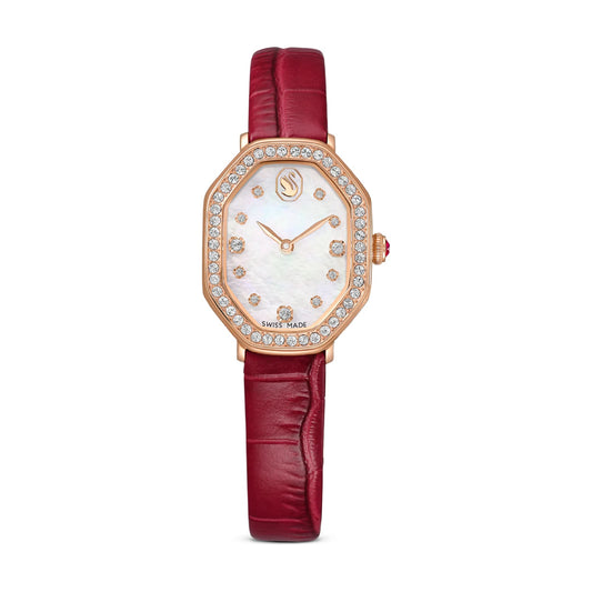 Orologio solo tempo Swarovski in pelle rosso con cristalli MISURA UNICA