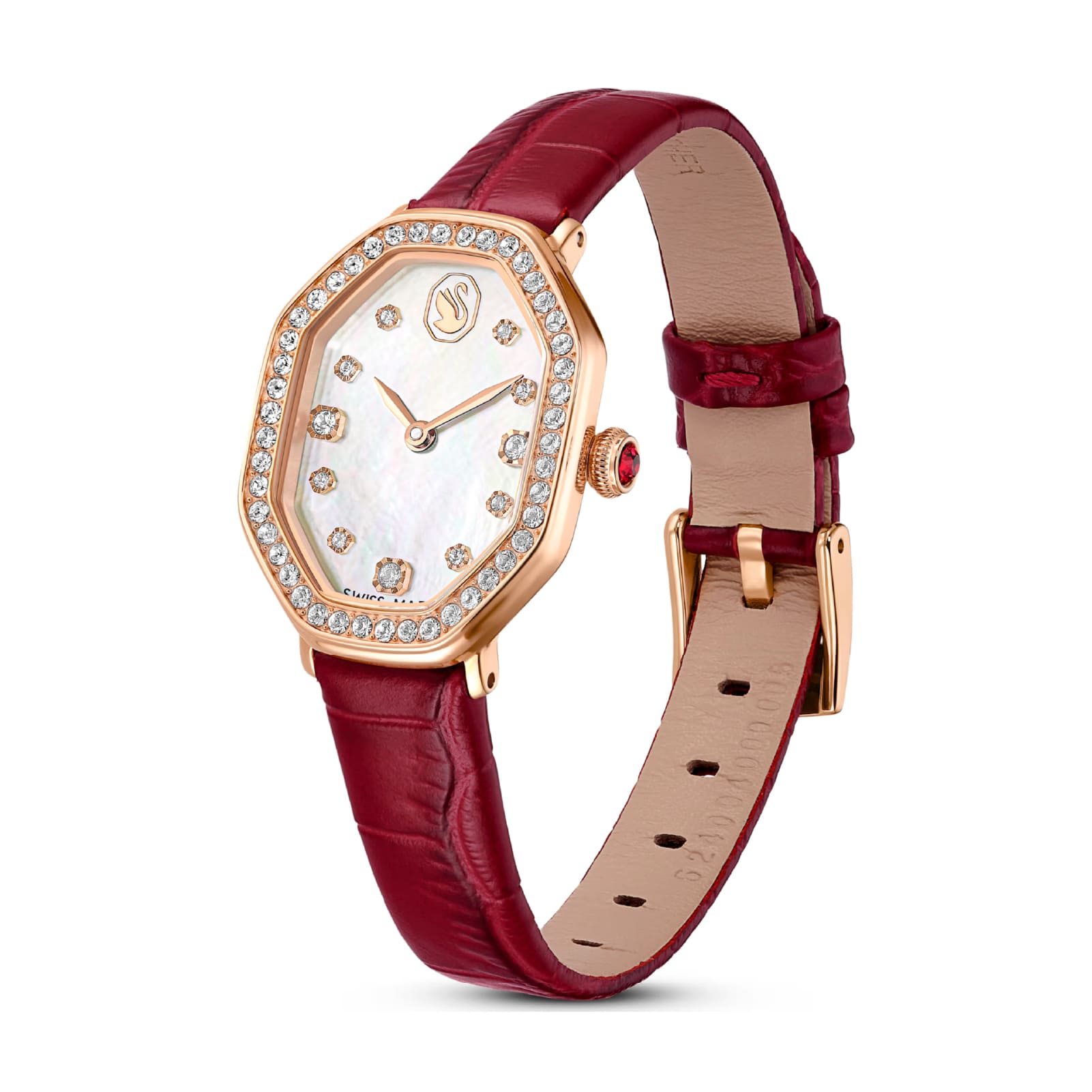 Orologio solo tempo Swarovski in pelle rosso con cristalli MISURA UNICA