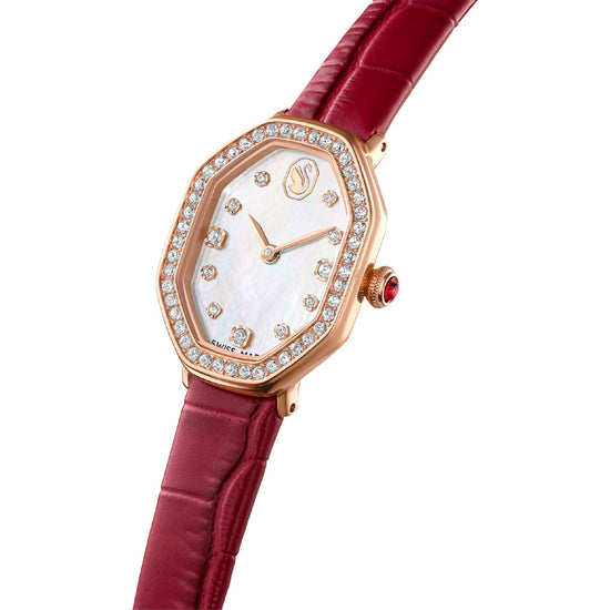 Orologio solo tempo Swarovski in pelle rosso con cristalli MISURA UNICA