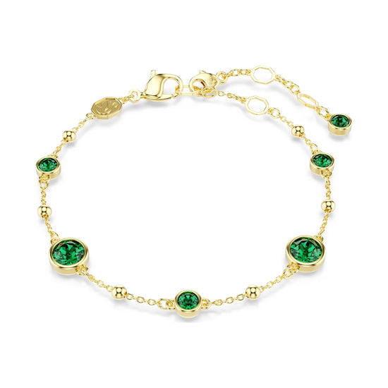 Bracciale catena Swarovski rodiato cristalli verdi e sfere Regolabile 16,5-20,5 cm