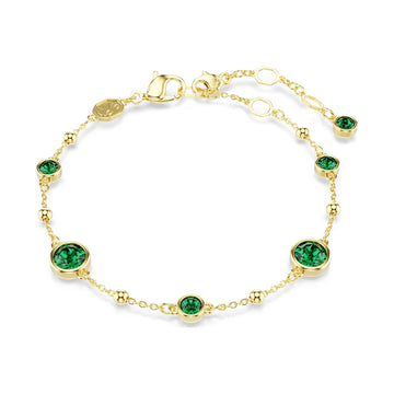 Bracciale catena Swarovski rodiato cristalli verdi e sfere Regolabile 16,5-20,5 cm