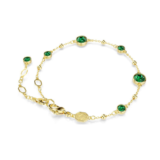 Bracciale catena Swarovski rodiato cristalli verdi e sfere Regolabile 16,5-20,5 cm
