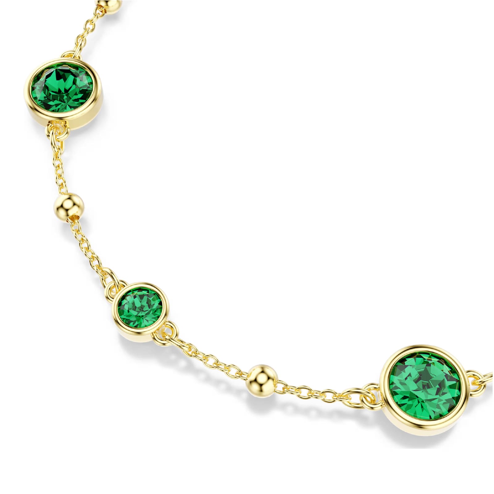Bracciale catena Swarovski rodiato cristalli verdi e sfere Regolabile 16,5-20,5 cm