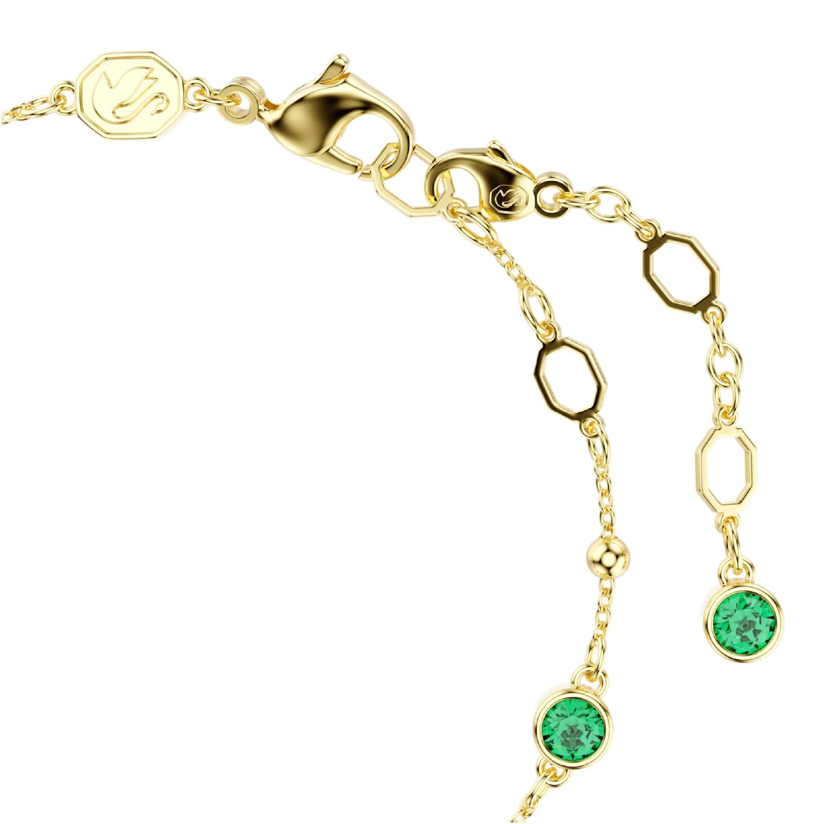 Bracciale catena Swarovski rodiato cristalli verdi e sfere Regolabile 16,5-20,5 cm