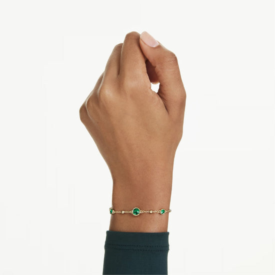 Bracciale catena Swarovski rodiato cristalli verdi e sfere Regolabile 16,5-20,5 cm