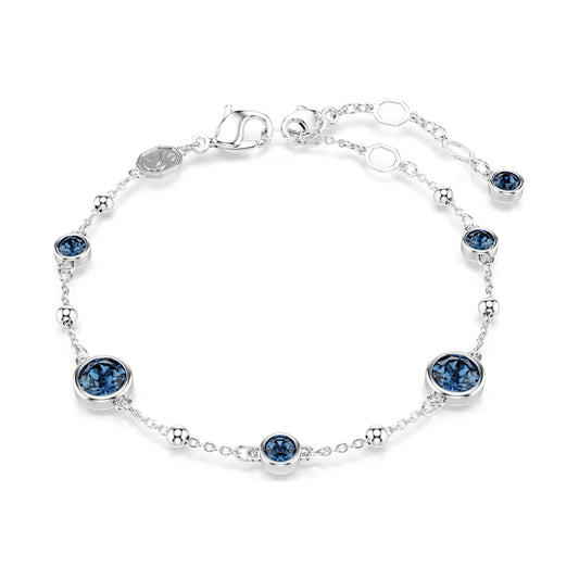 Bracciale catena Swarovski rodiato con cristalli blu e sfere Regolabile 16,5-20,5 cm